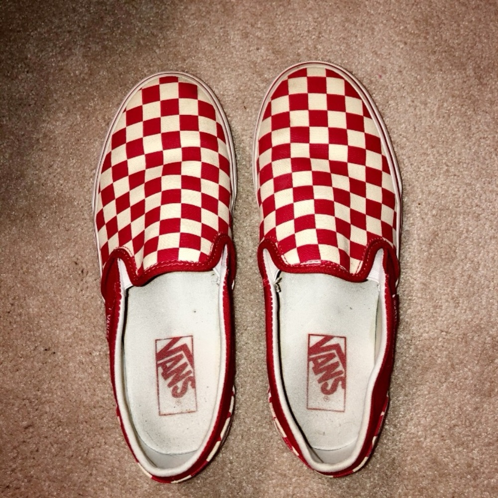 Vans red checkered slip on